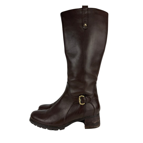 BLONDO Aqua Protect Block Heel Knee-High Chocolate Brown Leather Riding Boots 7M - Picture 4 of 12